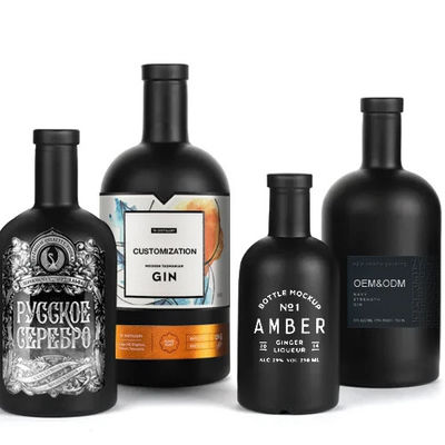 Collar de vidro preto fosco branco pintado garrafa de licor para vodka 500ml 700ml 750ml