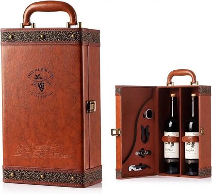 Outro armazenamento de artesanato de presente Caixa de vinho de couro e alças de garrafa única Caixa de presente reutilizável Crocodilo Grão Pu Couro Dupla Botella 750ml Caixa de vinho tinto
