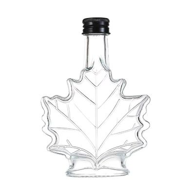 Garrafa de bebida de vidro industrial de cor personalizada com forma de folha de bordo 50 ml 100 ml 250 ml