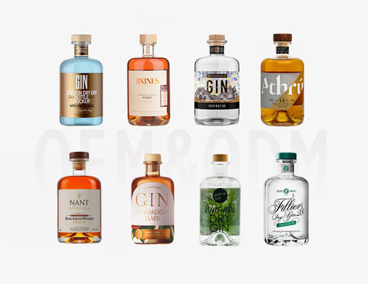 Suco Logotipo personalizado Garrafa de vidro de uísque com rolha de cortiça em caixa de presente superfície gravada