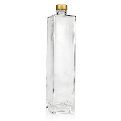 Eletroplatagem 750 ml Gold Cork Top Rectangular Vodka Vinho Garrafas de Vidro para Licores