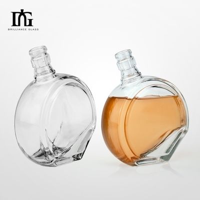 700 ml 750 ml Garrafa de vinho de vidro de fundo plano com marca personalizada e selo de cortiça