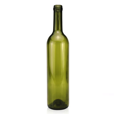 Botella de vidro de 750 ml Prime Color para bebidas alcoólicas de vinho tinto Forma redonda Capuz de parafuso de cortiça de cor verde