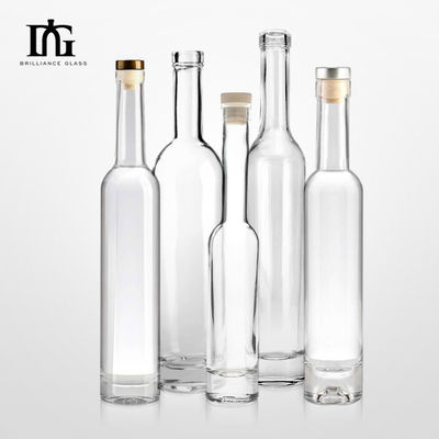 350 ml 375 ml 500 ml Vidro transparente redondo Whiskey Rum Garrafa de vinho com rolha de cortiça