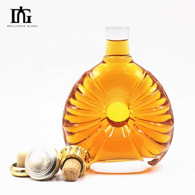 Colar de vidro 500 ml Brandy Vinho Gin Rum Whiskey Garrafa de álcool com rolha e tampa de parafuso