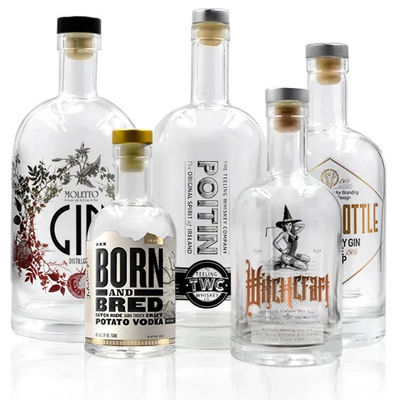 Garrafa de vidro de 750 ml com logotipo em relevo e logotipo do cliente aceitável