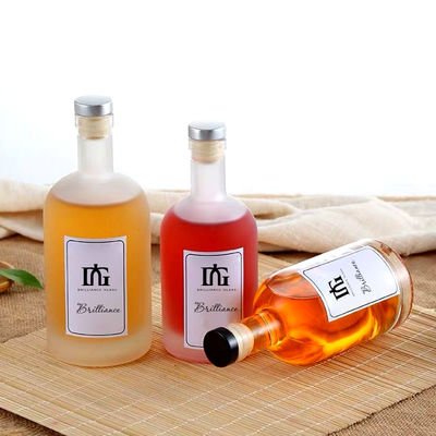 Garrafa de vidro redonda clara para bebidas alcoólicas Vodka Gin Rum Brandy 750ml 500ml 375ml Capacidade
