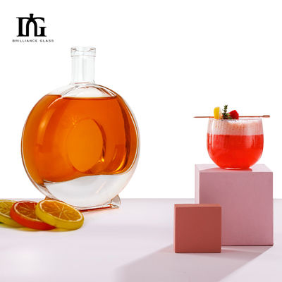 Garrafa de vidro de 450 ml 500 ml para licores e bebidas personalizáveis clara redonda clássica vazia