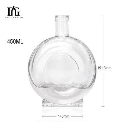Garrafa de vidro de 450 ml 500 ml para licores e bebidas personalizáveis clara redonda clássica vazia