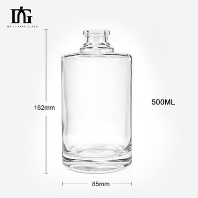 Colar de vidro 500 ml Transparente Redondo Vazio Flint Vidro Liquor Vinho Whisky Vodka Garrafa com tampa de cortiça selada