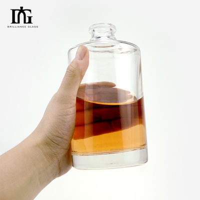 Colar de vidro 500 ml Transparente Redondo Vazio Flint Vidro Liquor Vinho Whisky Vodka Garrafa com tampa de cortiça selada