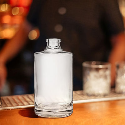 Colar de vidro 500 ml Transparente Redondo Vazio Flint Vidro Liquor Vinho Whisky Vodka Garrafa com tampa de cortiça selada
