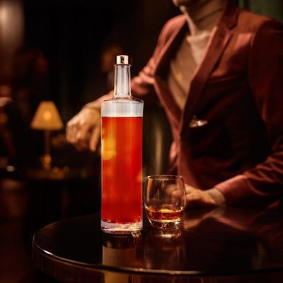 Fornecido gratuitamente 750 ml garrafa de vidro de pescoço fino para licor vodka uísque brandy gin rum