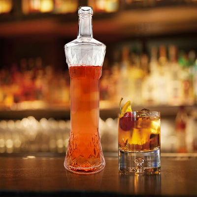 Brandy vazio e claro Whiskey Rum Gin Bebidas Vinho Vidro Garrafas de licor com cortiça