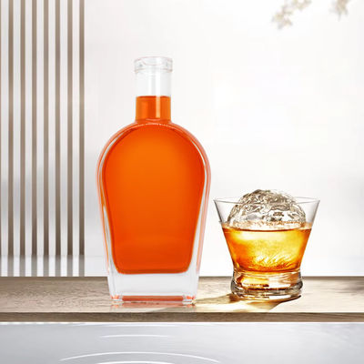 Whisky Liquor Gin Rum Vodka Garrafa de vidro com rolha de vidro 450ml 700ml 750ml Material do colarinho