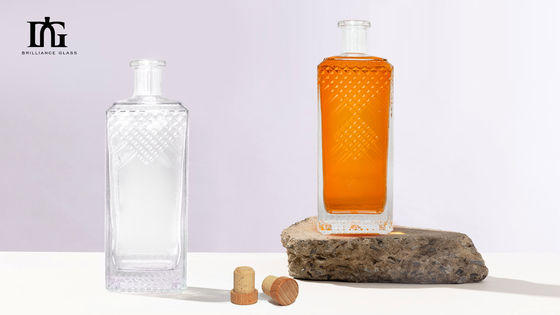 Tipo de vedação Garrafa 700ml 375ml 500ml Garrafa de vidro para uísque Liquor Vodka quadrada