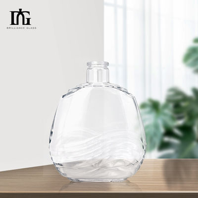 750 ml de vidro transparente redondo 700 ml de vidro garrafas espirituosas para uísque e brandy TJ008